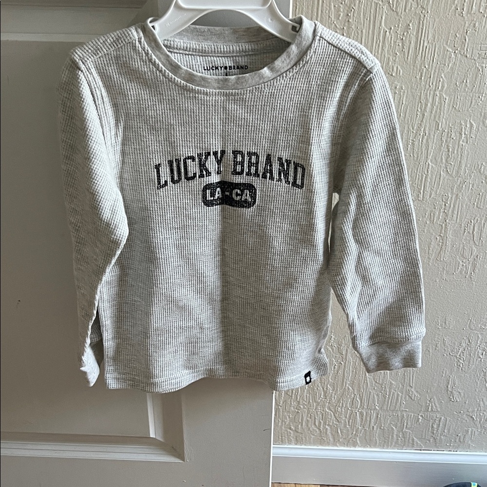 Lucky Brand Kids Long-Sleeve Waffle Tee in Heather Gray with Navy Logo